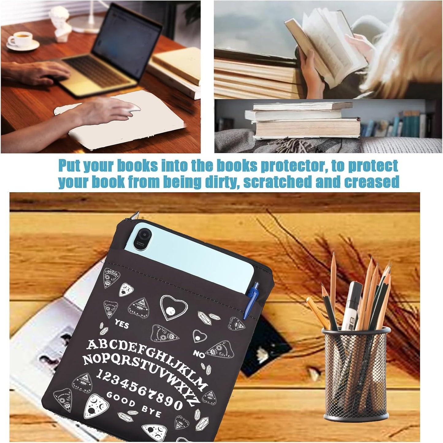 LQRI YES NO Book Sleeve With Zipper Wiccan Gothic Book Cover Gift Spirit Board Zipper Pouch