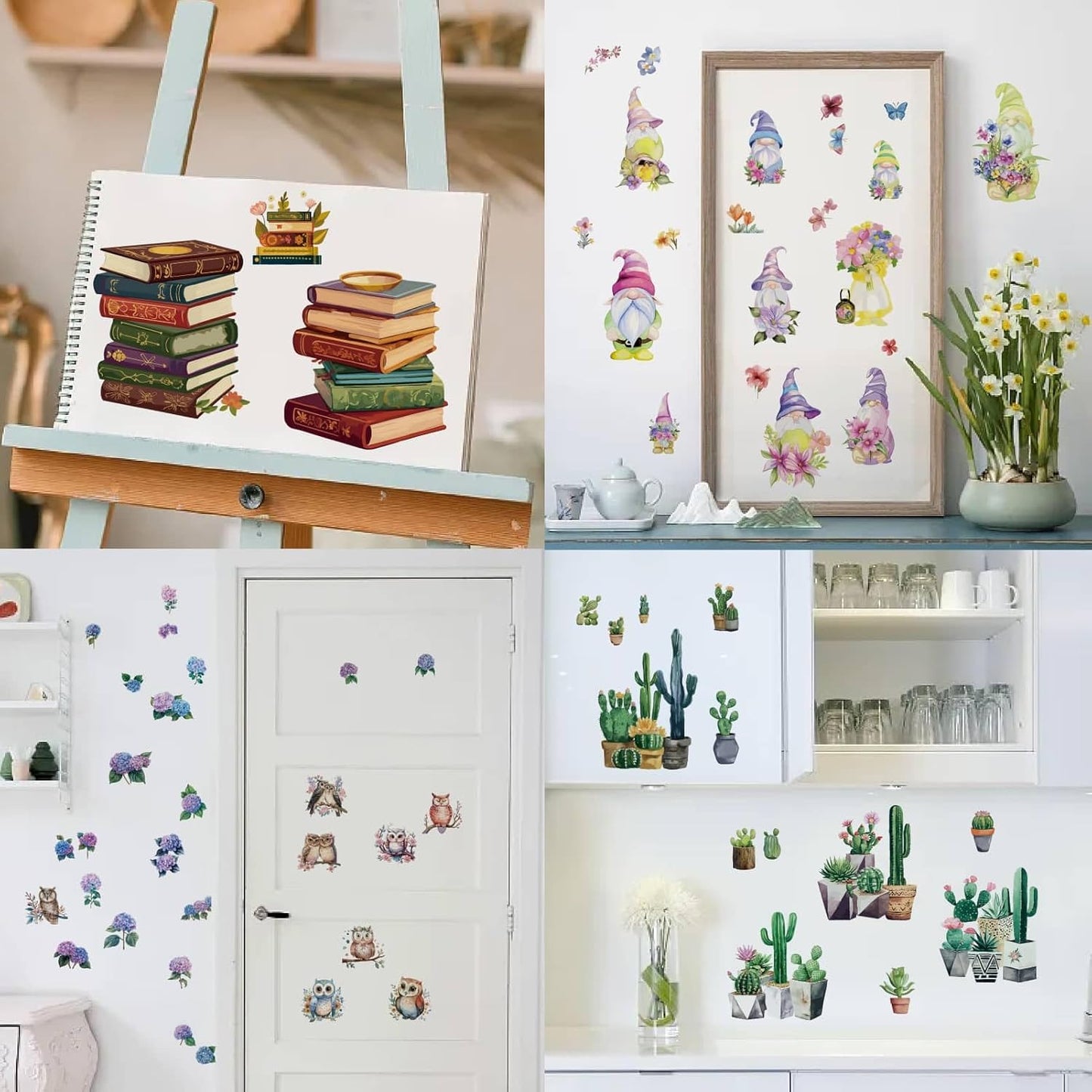 CRASPIRE 8 Sheets 8 Styles Book Window Stickers Boho Books Window Clings Waterproof proofing Collision Window Decals Peel and Stick Glass Wall Decoration for Home Bedroom Living Room Library 5.7x7.87