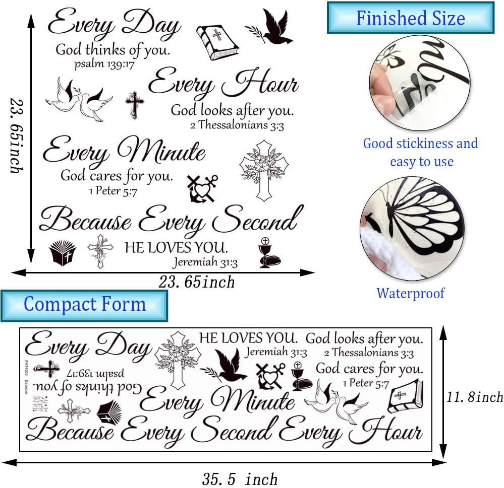 Bible Verse Wall Stickers Inspirational Quote Motivational Scripture Sticker Peel and Stick Wall Decals Religious for Living Room Family Home Bedroom Decor