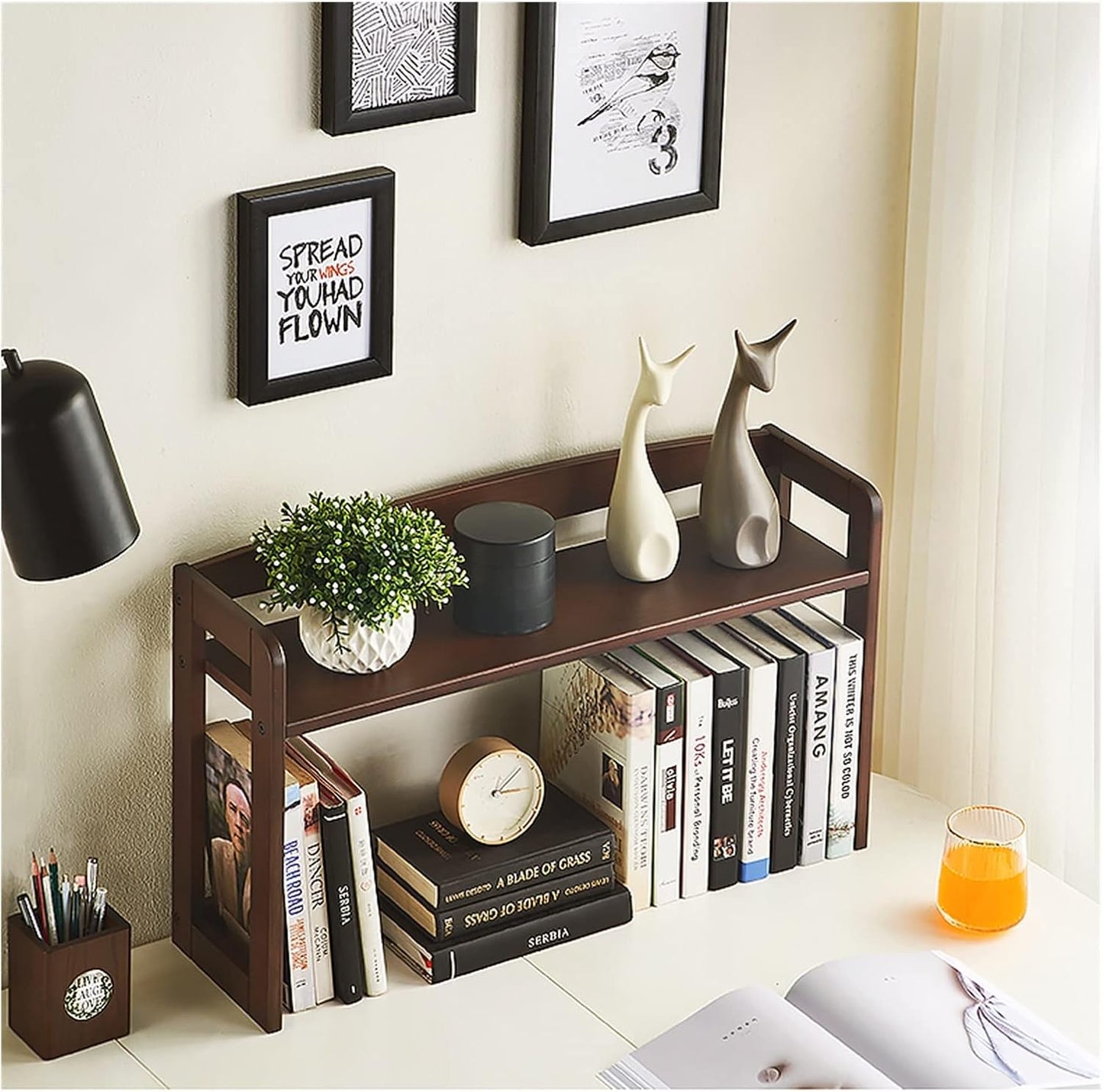 Bookcase Storage Rack Vertical Cabinet Bookshelf Industrial Bookshelf Narrow Modern Wood Bookcase, Small Storage Shelf Unit with Metal Frame for Home Office Vintage Open Display Shelves