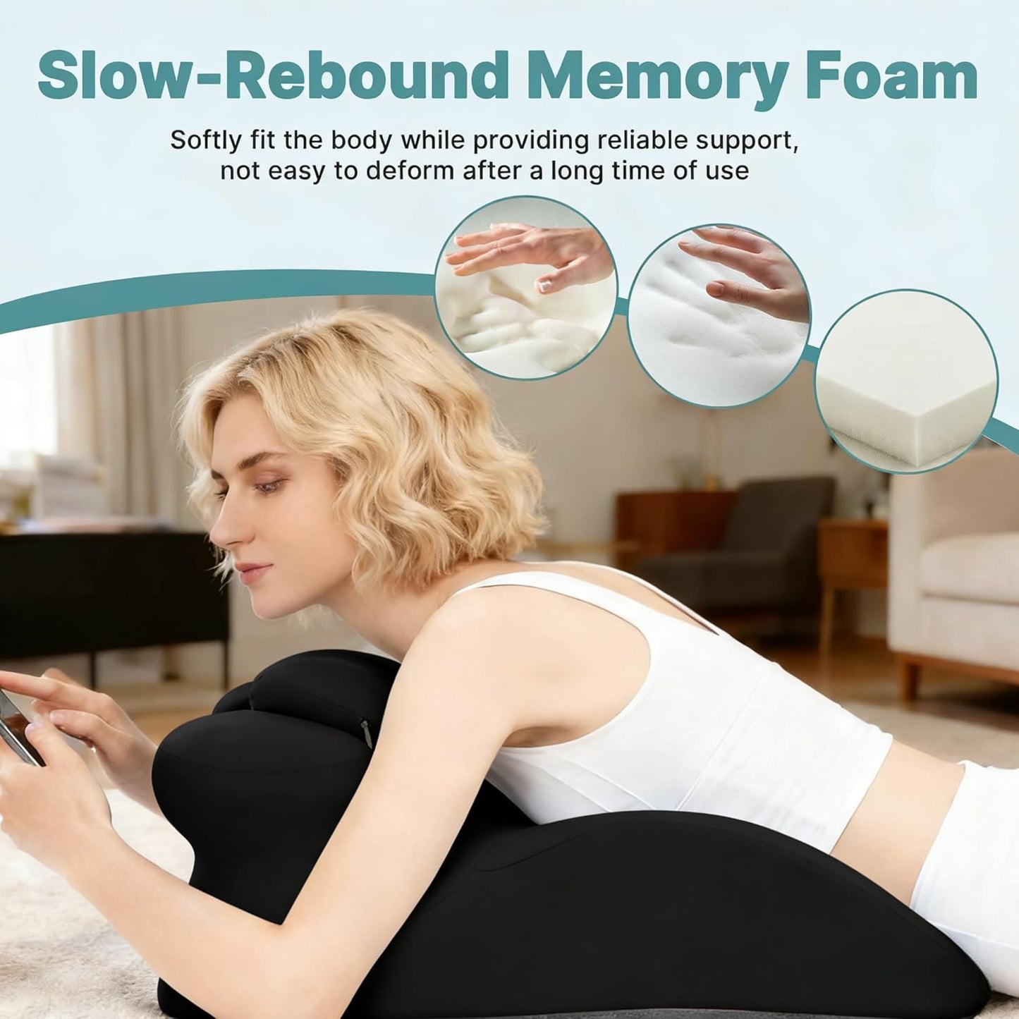 LAPRBY Ergonomic 27° Memory Foam Wedge Pillow for Back and Shoulder Support, Reduces Arm Pressure, Comfortable Support Cushion for Lounging, Reading, Watching TV, and Relaxation (Black) (Blue)