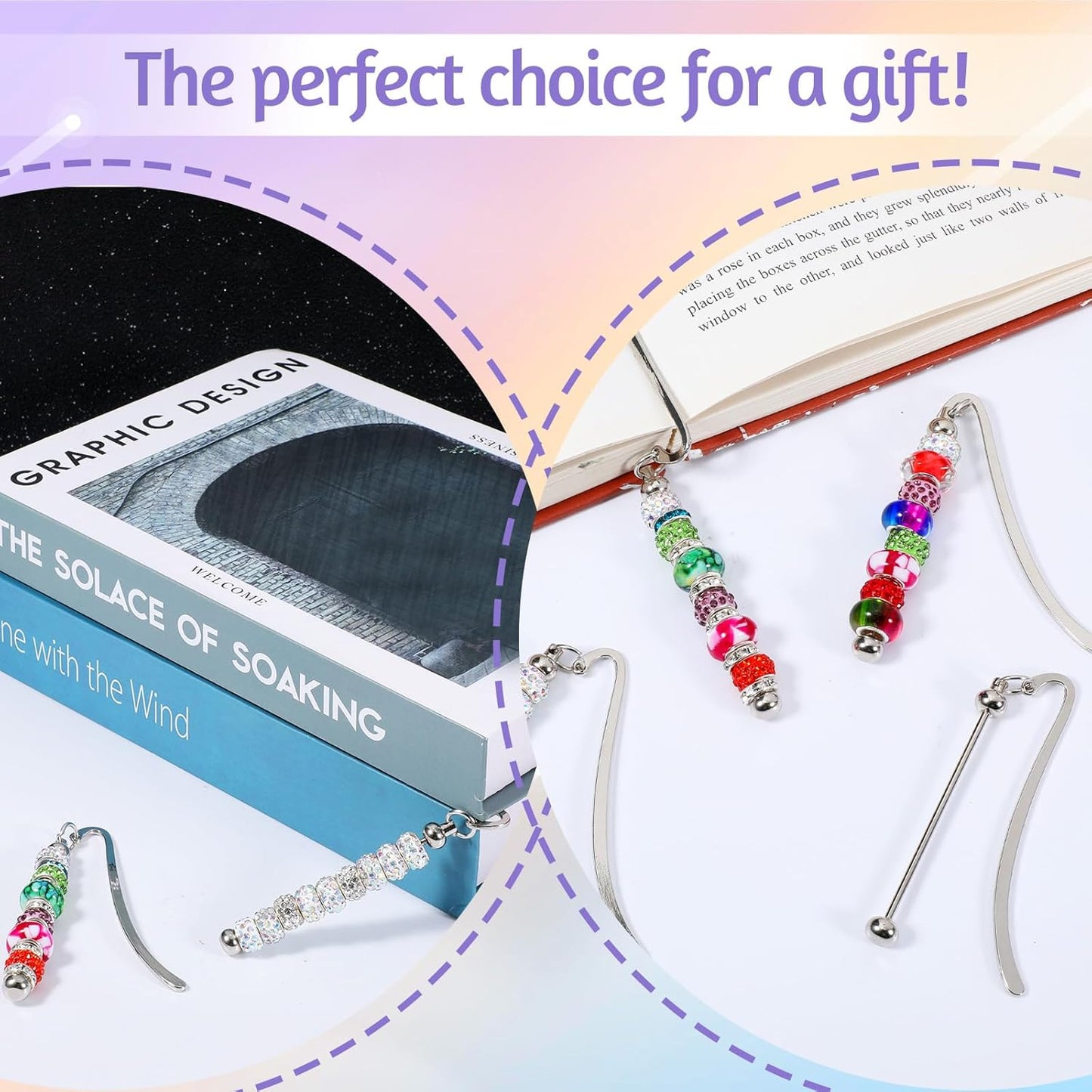 24 Pcs Beadable Bookmarks, DIY Silver Blank Bar Bookmarks for Beads Craft Metal Pendant Charm Gifts for Teachers, Students, Book Lovers, Office Supplies
