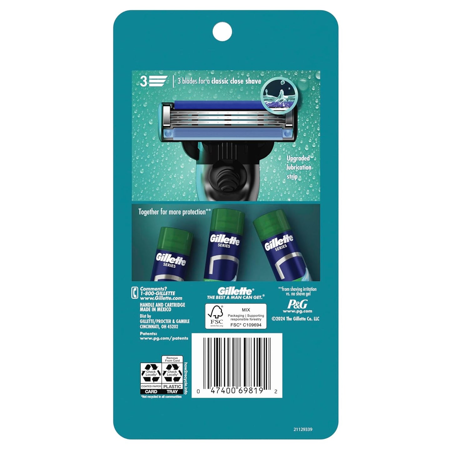 Gillette Mach3 Shaving Razor for Men, 1 Razor Gillette 3-Blade Handle for Men’s Grooming, 10 Razor Blade Refills, Lubrication Strip