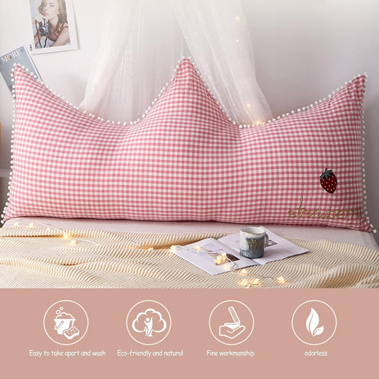 Cute Princess Crown Headboard Backrest,Girls Reading Pillow Bedside Cushion,Support Waist Backrest,for Daybed Tatami (Color : Grey Grid, Size : 12080cm)