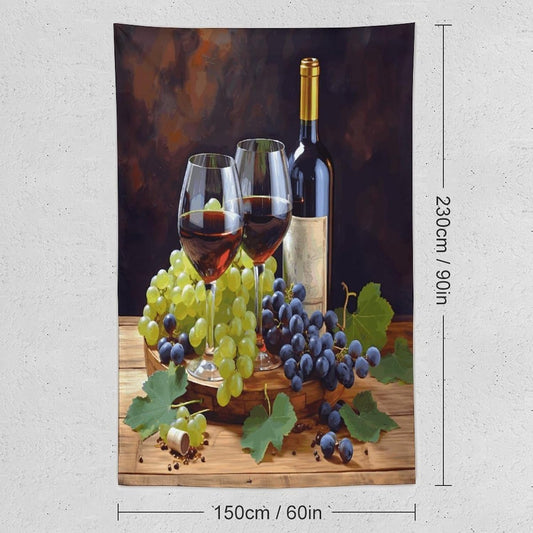 FodPand Art Red Wine Galsses & Grapes Tapestry Anti-fading Wall Tapestry with Installation Kit Backdrop Banner Multipurpose Aesthetic Tapestries Boho Wall Art Hanging Decorative Blanket 60"x90"