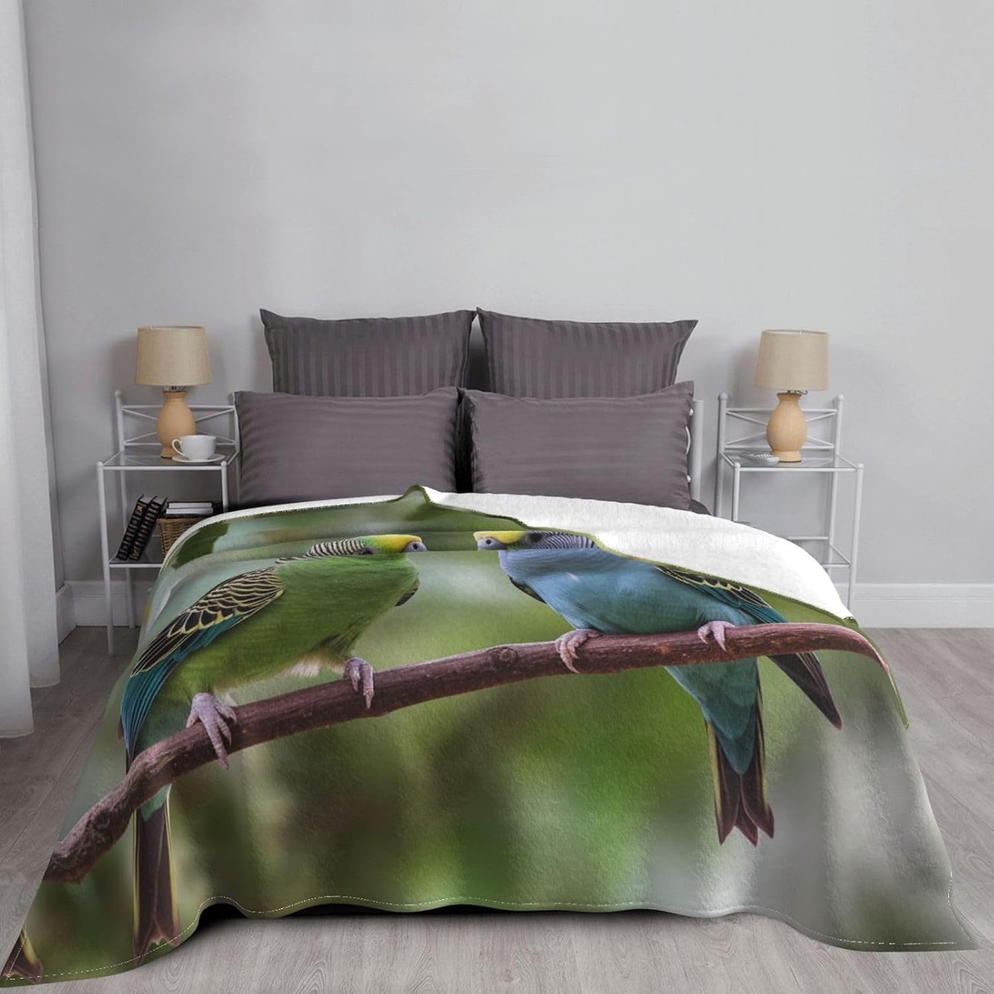 Ultra-Soft Micro Fleece Blanket Lightweight Flannel Fuzzy Blanket Blue and Green Parakeets Throw Blanket 60"x50" Warm Cozy Plush Blanket Air Conditioning Quilt Large Fleece Blanket for Bed Couch Sofa
