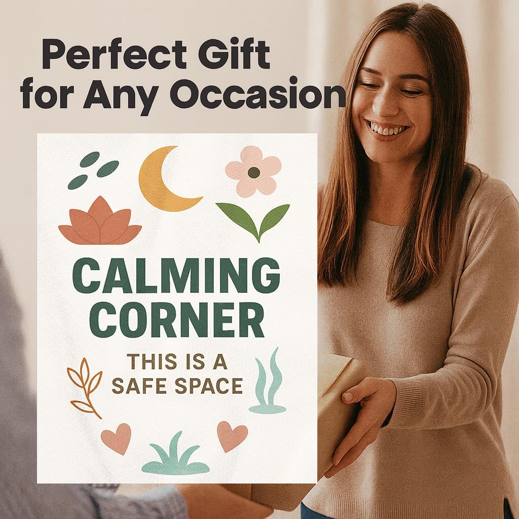 ZUKIY Peaceful Place for Gentle Moments - Motivational Wall Art Poster 8x10 Inch - Unframed Calm Corner Decor - Inspirational Sign for Kids Cozy Reading Space Classroom Bedroom Office Wall