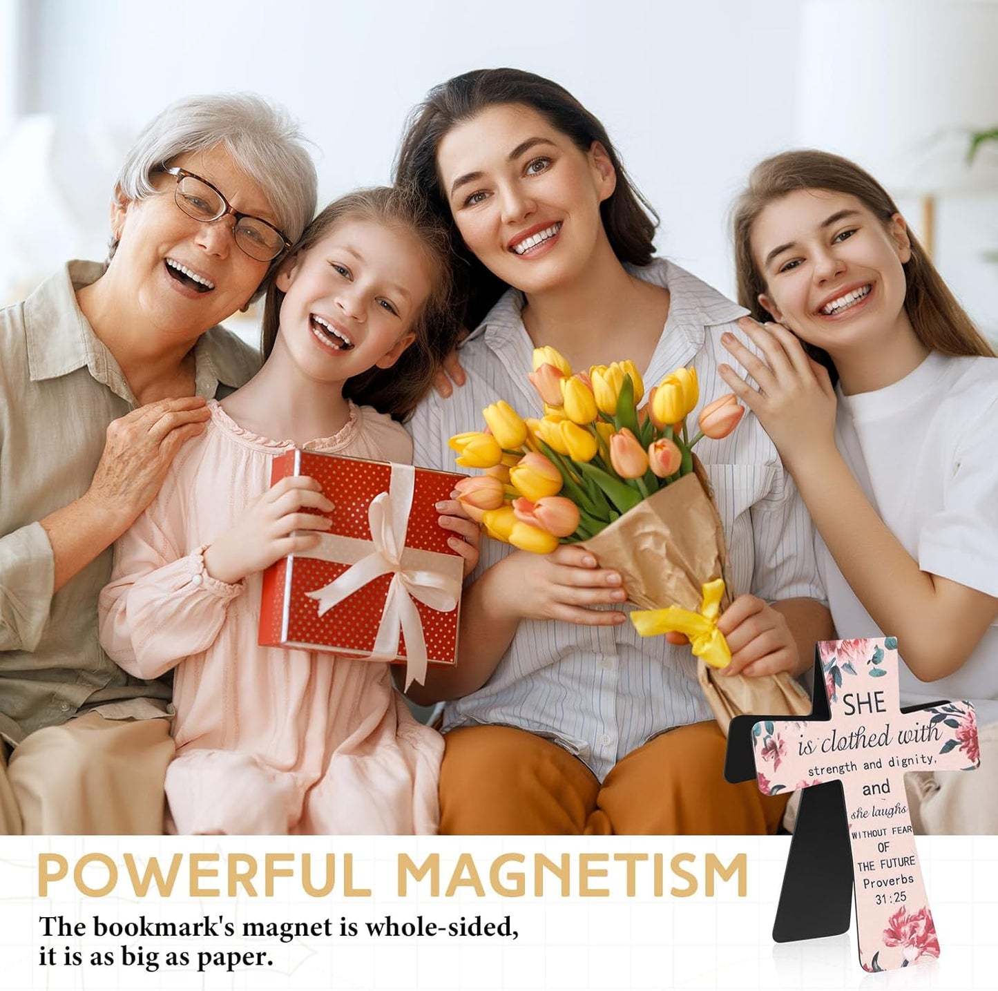 48 Pcs Magnetic Bookmarks Christian Cross Magnetic Page Markers Religious Bible Verses Bookmarks for Mother's Day Women Student Church Study Group Graduation Coworker Team (Flower)