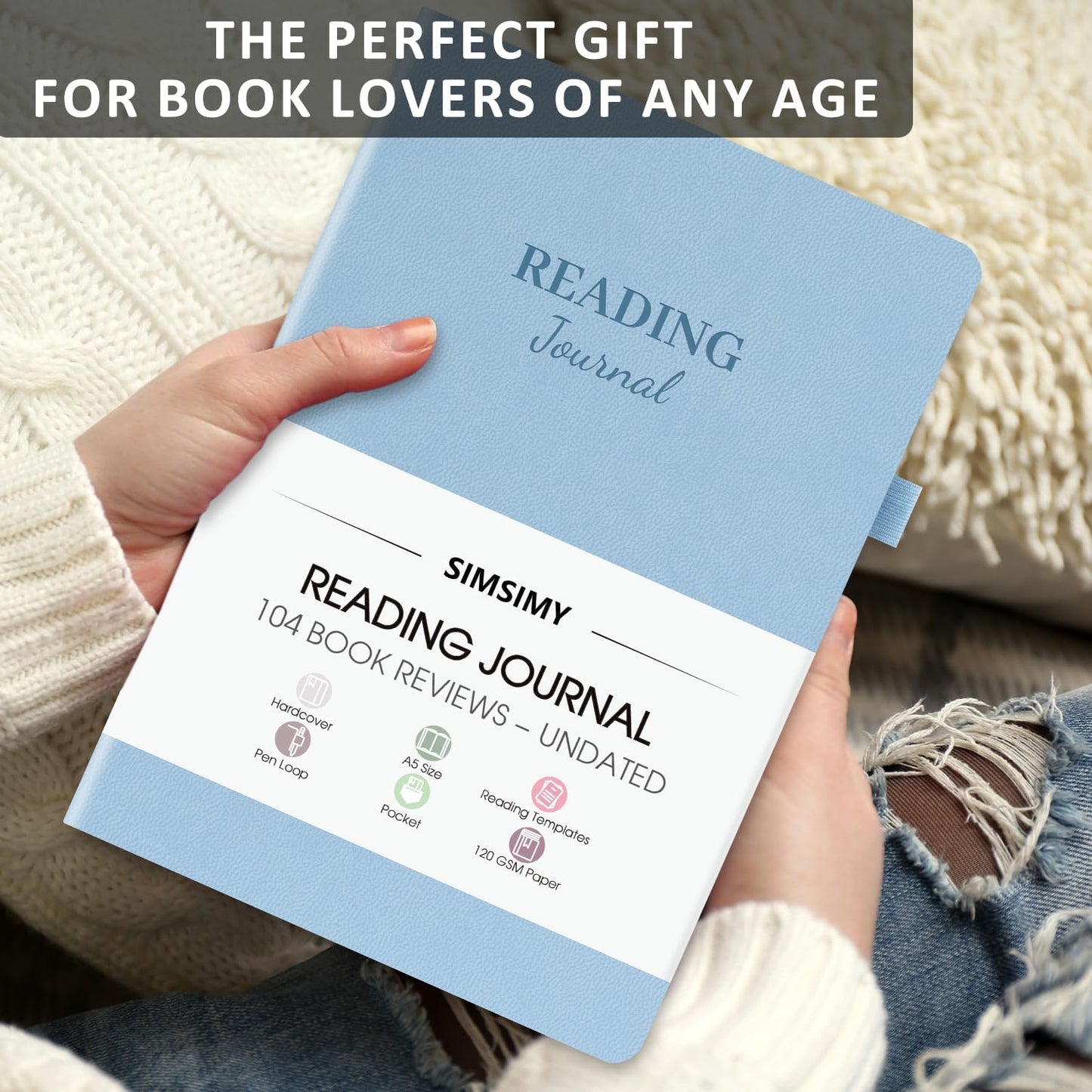 Reading Journal with 104 Book Reviews, Book Journal for Books Lovers & Readers - Review and Track Your Reading Progress, Reading Log Notebook Gift, A5, Blue