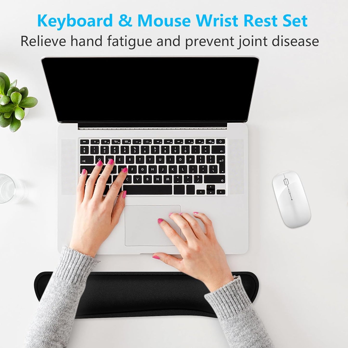 Dapesuom Enlarge Keyboard Wrist Rest, Cute Memory Foam Keyboard Wrist Cushion for Computer Desk Mats Support, Typing Pain Relief Ergonomic Mouse Pad Rests with Non-Slip Base for Gaming, Laptop, Black