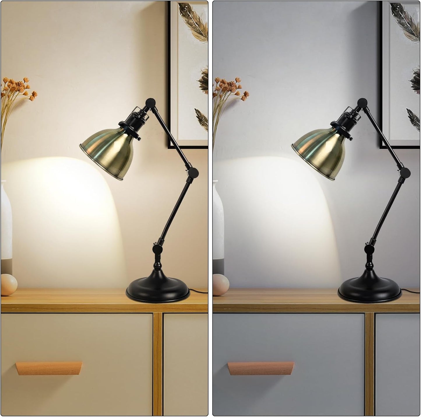 Desk Lamp for Home Office, Desk Light with Adjustable Multi-Joint Metal Swing Arms Table Lamp, Industrial Table Light for for Home Office, Work, Study, Reading, E26 Base (Antique Brass)