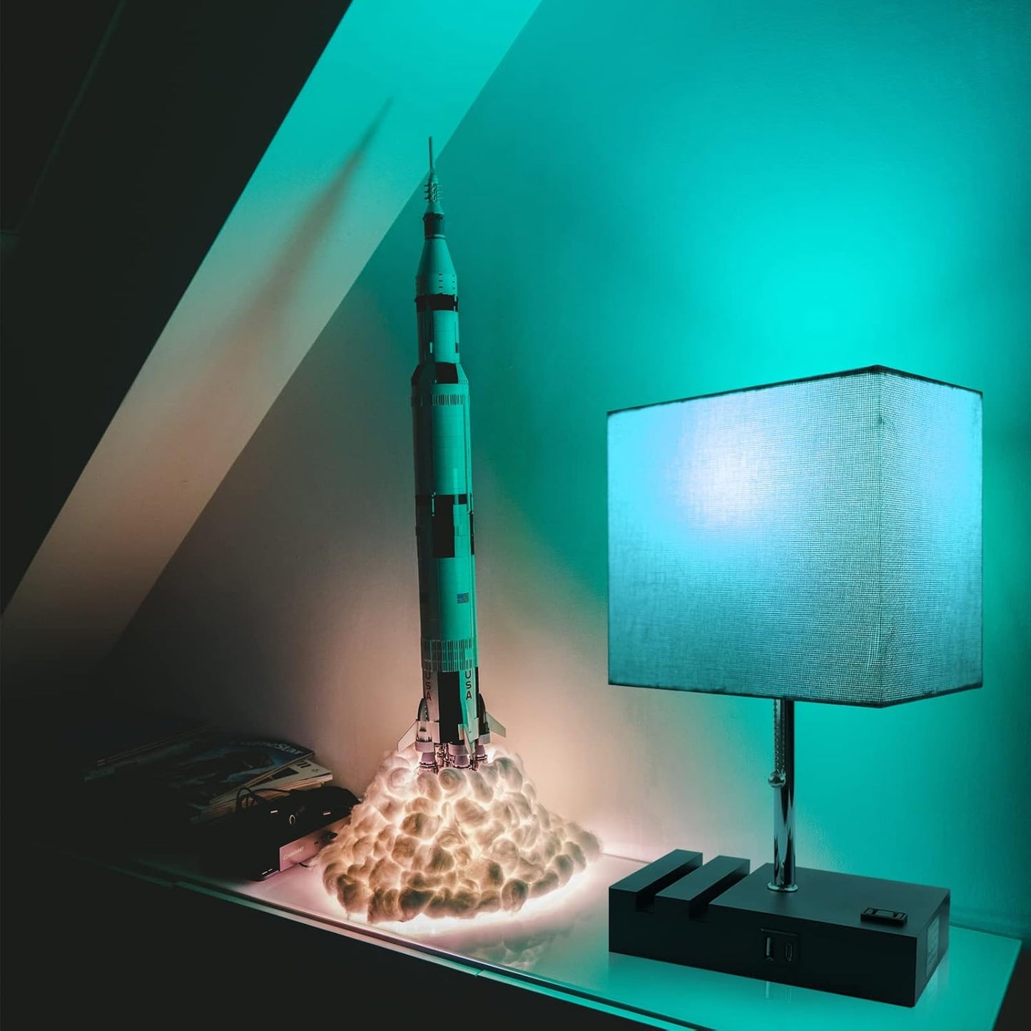 RGB Smart Table Lamp with Remote Control - Alexa Lamp for Bedroom with Voice & APP Control & Music Sync, Dimmable Nightstand Lamp with Charging Station for Living Room, Alexa Bulb Included