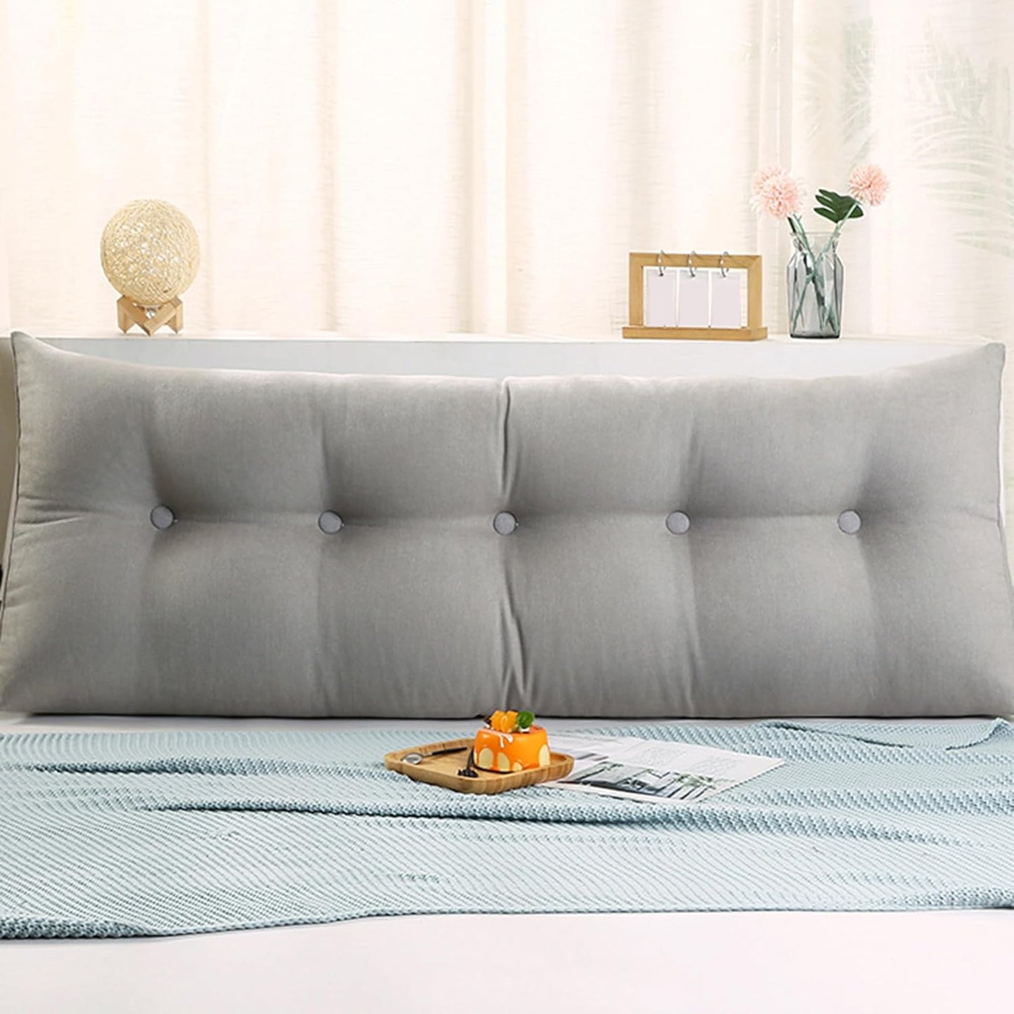 Beige Headboard Lumbar Pillow for Bay Window & Sofa, 60x50x20cm Back Support Cushion, Ideal Bed Headrest & Tatami Backrest for Bedroom Comfort (Blue1 100 * 50 * 20cm)