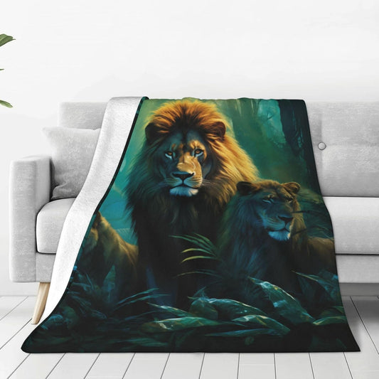 Lion Throw Blanket Gifts for Girls Women Flannel Fleece Forest Lion Blanket Soft Warm Blankets for Bed Sofa Home Decor 80"x60"