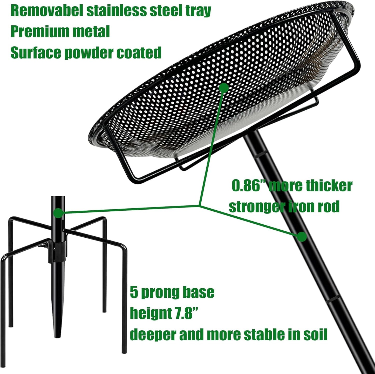 Standing Bird Feeder Tray,11.8" Stainless Steel Large Platform Bird Feeder Mesh Seed Tray with Adjustable Heavy Duty Stand Birds Feeder Pole for Outside Wild Birds in Garden Backyard