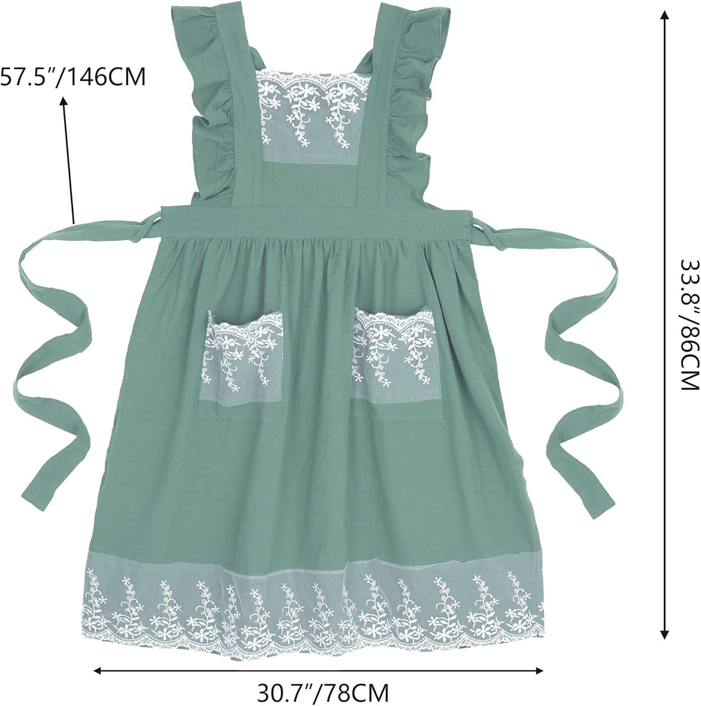 Vintage Aprons for Women with Pockets Cute Lace Ruffle Adjustable Apron for Cooking Kitchen Baking Gardening