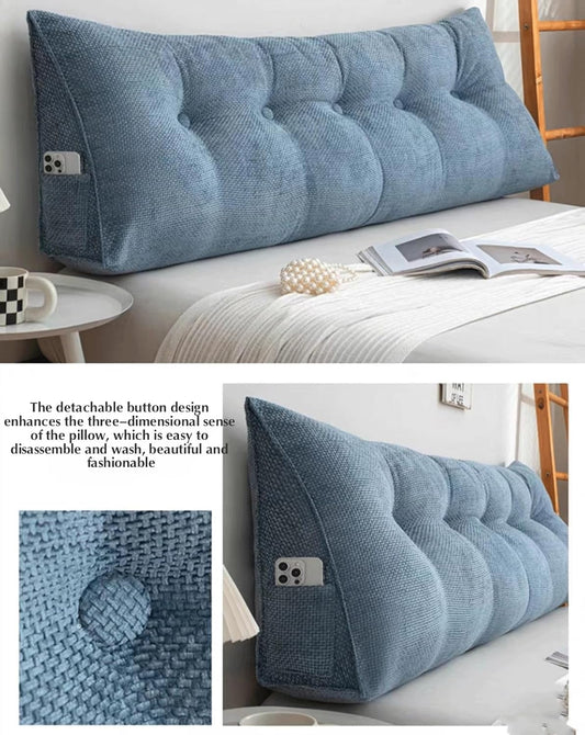 Ergonomic Backrest Pillow - Headboard Cushion for Bed, Ultimate Back Support for Sitting Up, Comfortable Bolster for Reading & Relaxing (Blue 50x50x20cm)