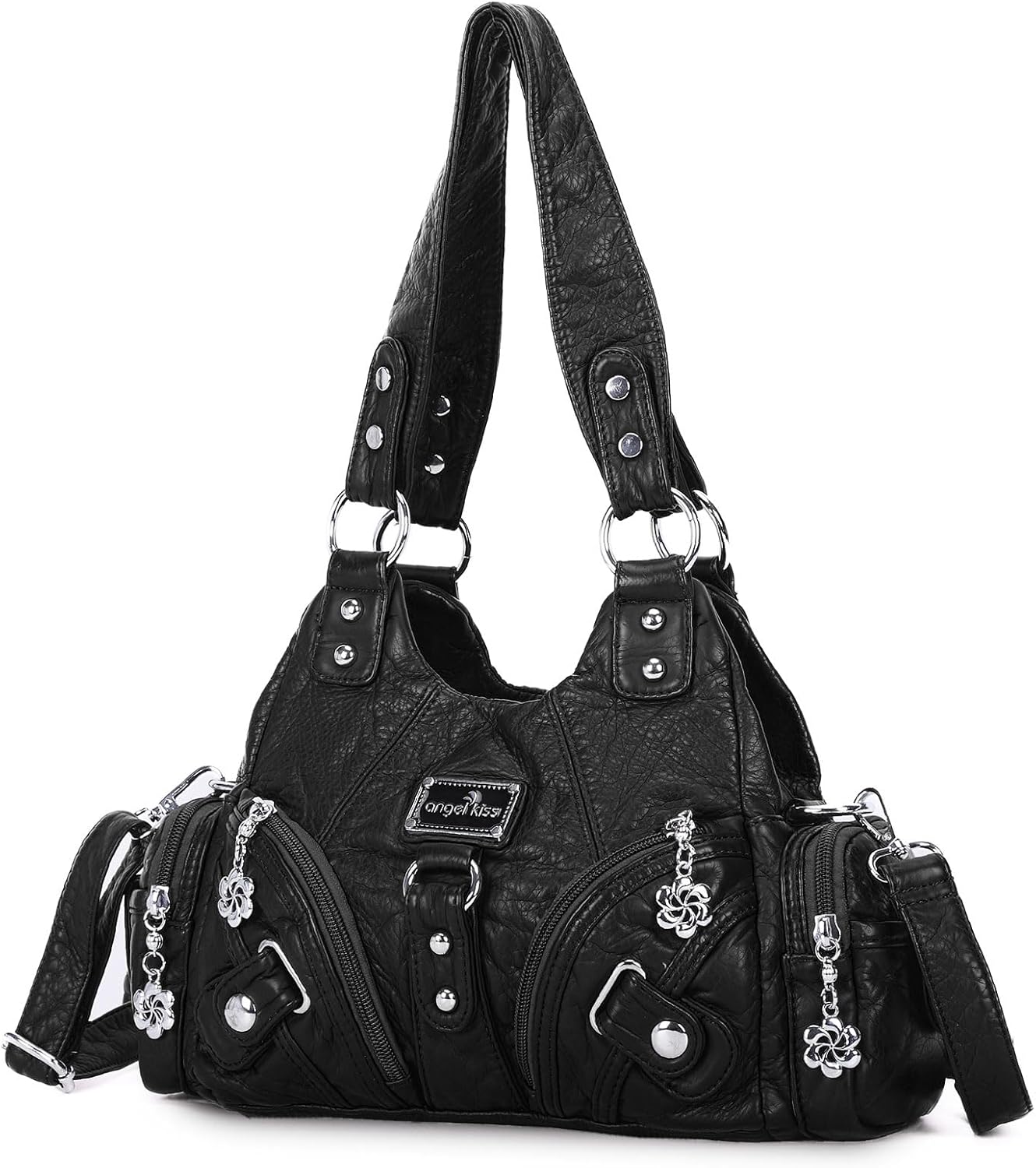 Angel Kiss Purses for Women Small Hobo Shoulder Bags Vagen Leather Multi-Pocket Tote Bag with Zipper