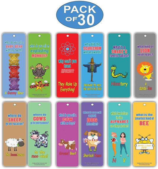 Creanoso Bookmarks Cards for Kids (30-Pack) - Hilariously Silly and Funny Jokes Series 2 - Excellent Party Favors Teacher Classroom Reading Rewards and Incentive Gifts for Young Readers