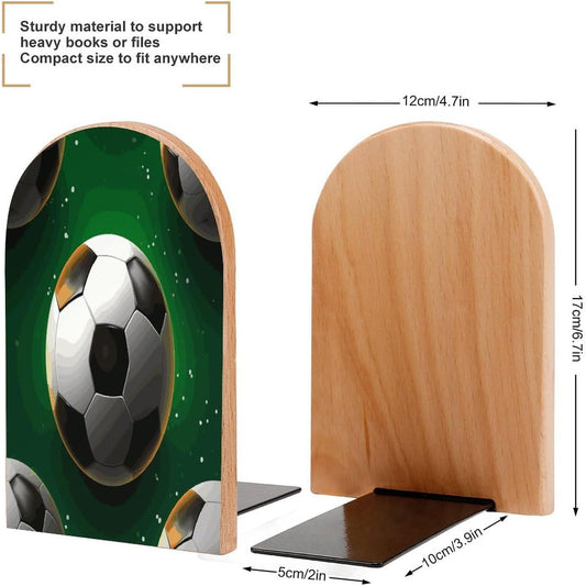 Soccer Wooden Bookend Non-Slip Book Ends Heavy Duty Book Stopper with Metal Base Books Holderd Decorative Bookends Stands Firmly for Office Supplies