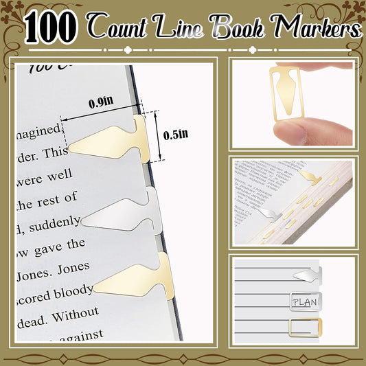 Spakon 100 Count Tin Mixed Metals Book Line Markers Arrow Bookmarks and Page Markers for Reading Teachers Students Book Lovers School and Work (Silver and Gold)