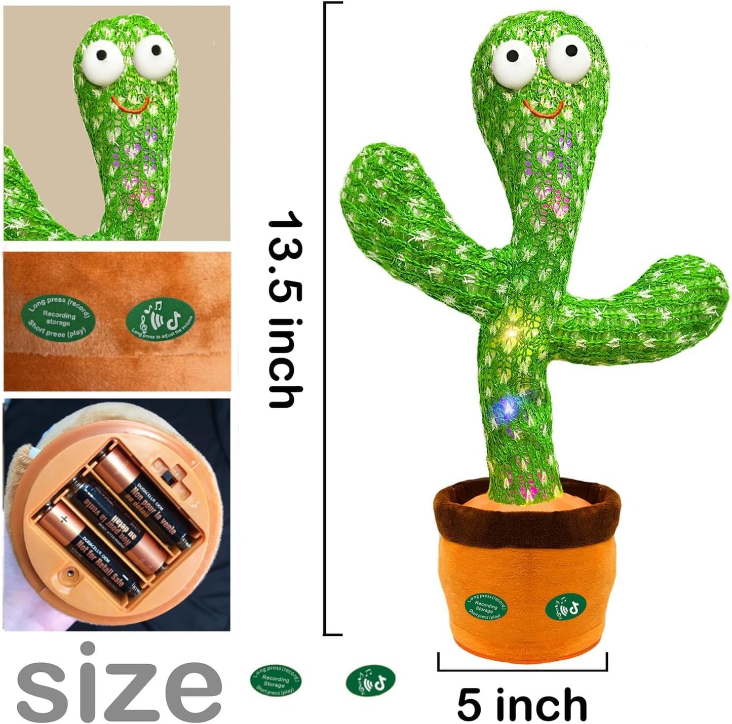Interactive Baby Toys Dancing Talking Cactus Toy,Funny Gift for Infant 6-18 Months, Singing Musical Record Repeat What You Say Light Up Toy for Toddler 1 2 3 Year Old Boy Girl (Volume Adjustment)