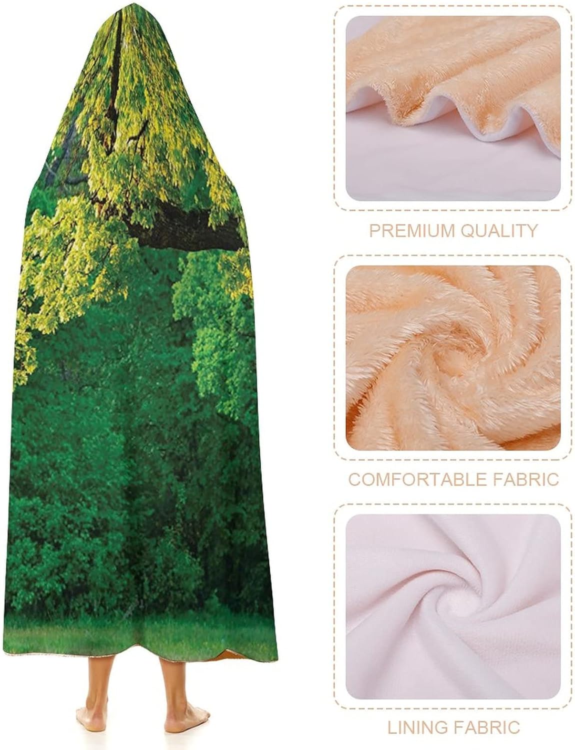 Throw Blankets, Tree of Life Women Men Hooded Blanket, Fresh Oak Leaves Park, Soft Warm Cozy, 50 x 60inches, Studying Reading Snuggling Napping Office, Multicolor