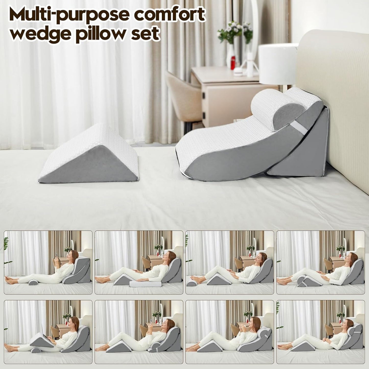 4pcs Wedge Pillow Set for After Surgery,Bed Wedge Pillows for Sleeping,Post Surgery Recovery, 45 Degree Wedge Pillow for Acid Reflux Relief and Anti-snoring,