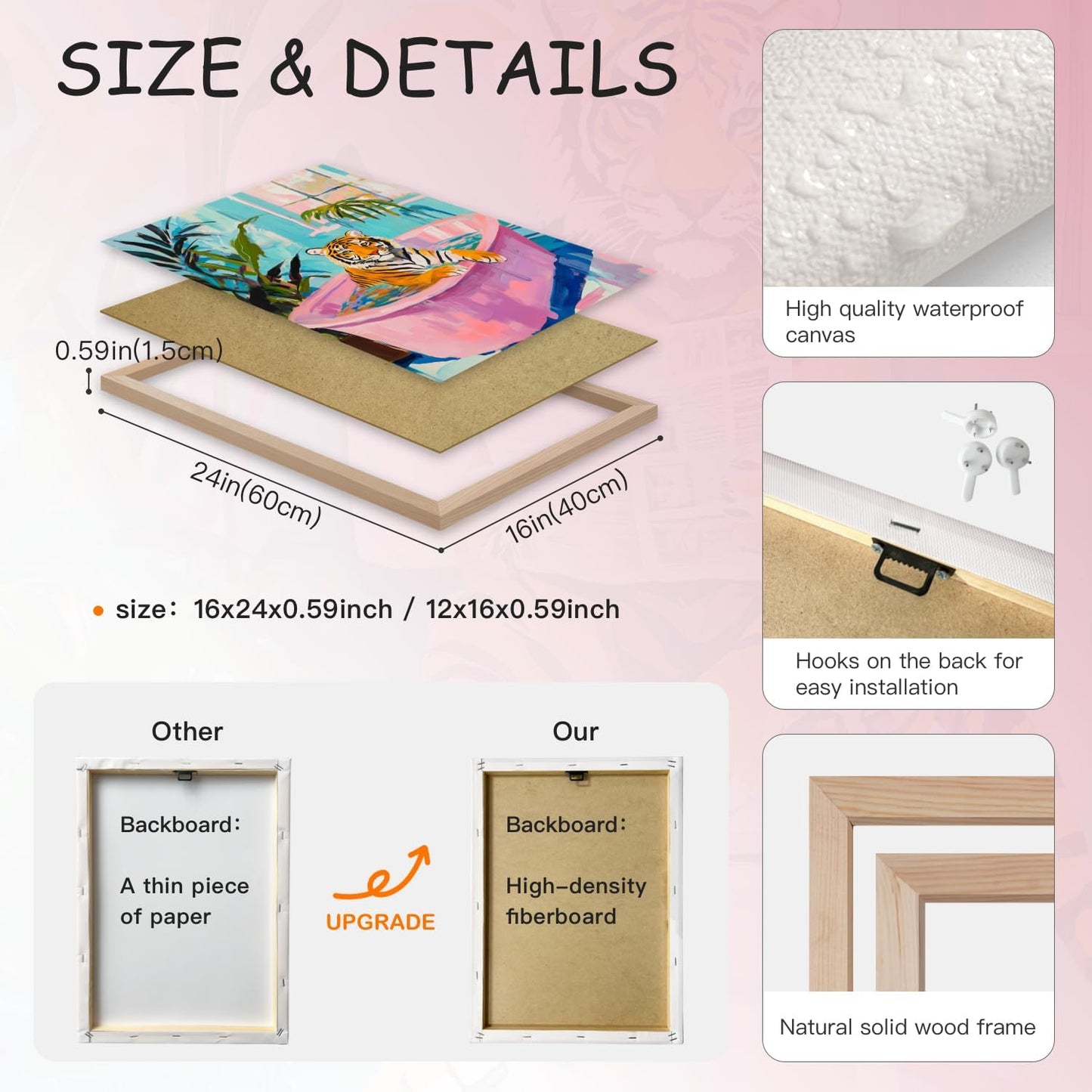 Funny Bathroom Pink Tiger Wall Art, Cute Tiger Reading Newspaper On The Toilet, Whimsical Animal Poster Prints for Restroom Bathroom, Set Of 2, 16x24 In