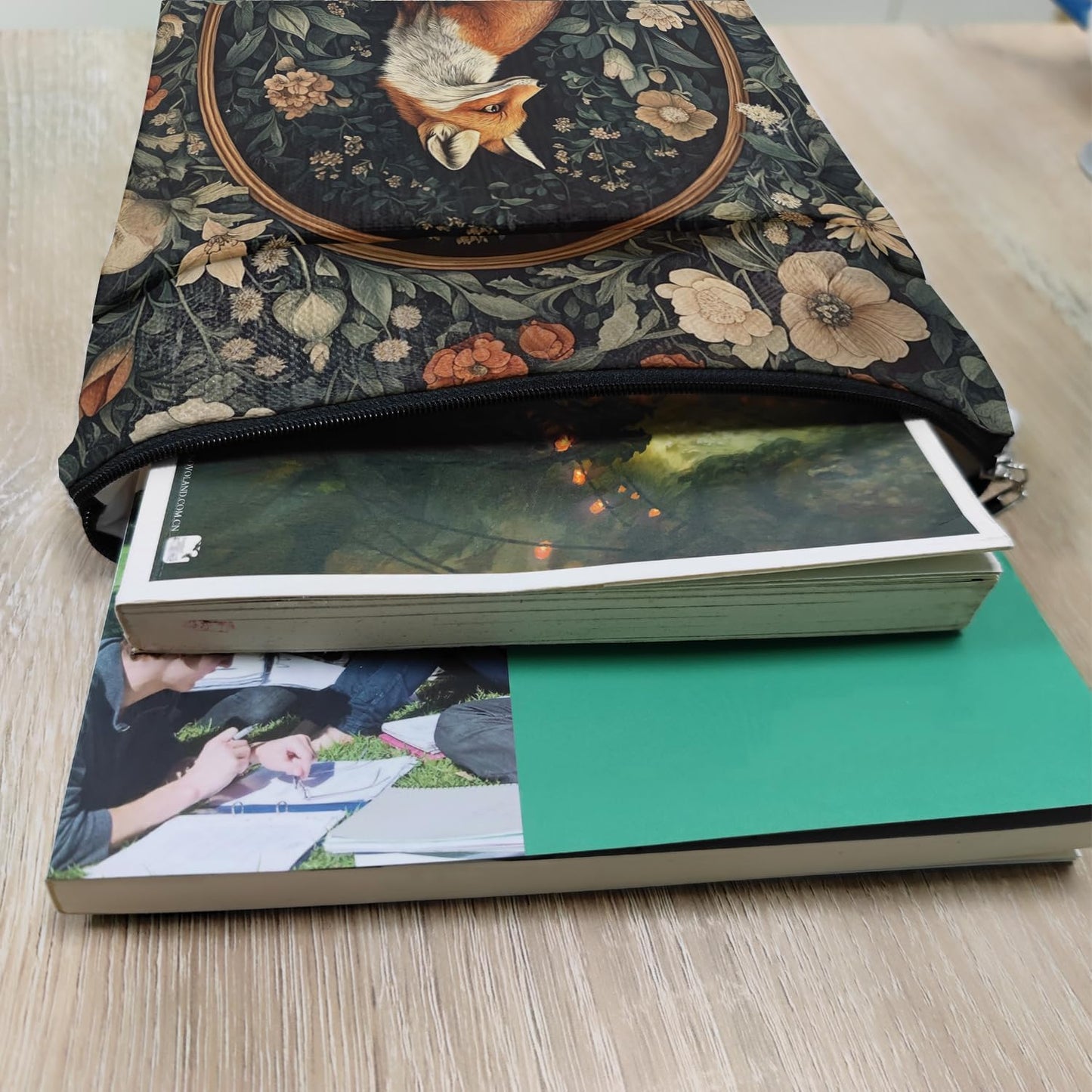 Vintage Flower Fox William Morris Book Sleeve for Book Lovers, Bookish Book Protector with Zipper, Washable Fabric Book Cover for Paperbacks & Hardcovers,11.4 x 9.1Inches (White Flower-Fox, Medium)