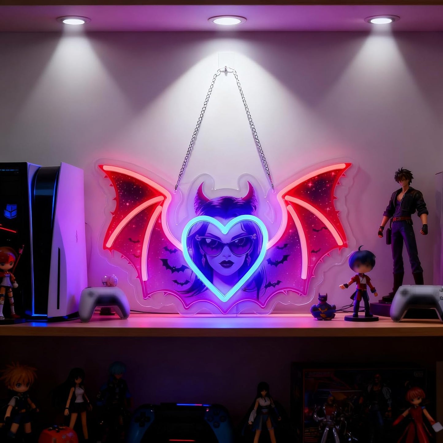 AuraCraft Monst High Neon Sign - 15.7" x 10" Gothic Vampire LED Wall Light, Red/Blue Glow, Dimmable USB Decor - Dark Fantasy Gift for Game Room