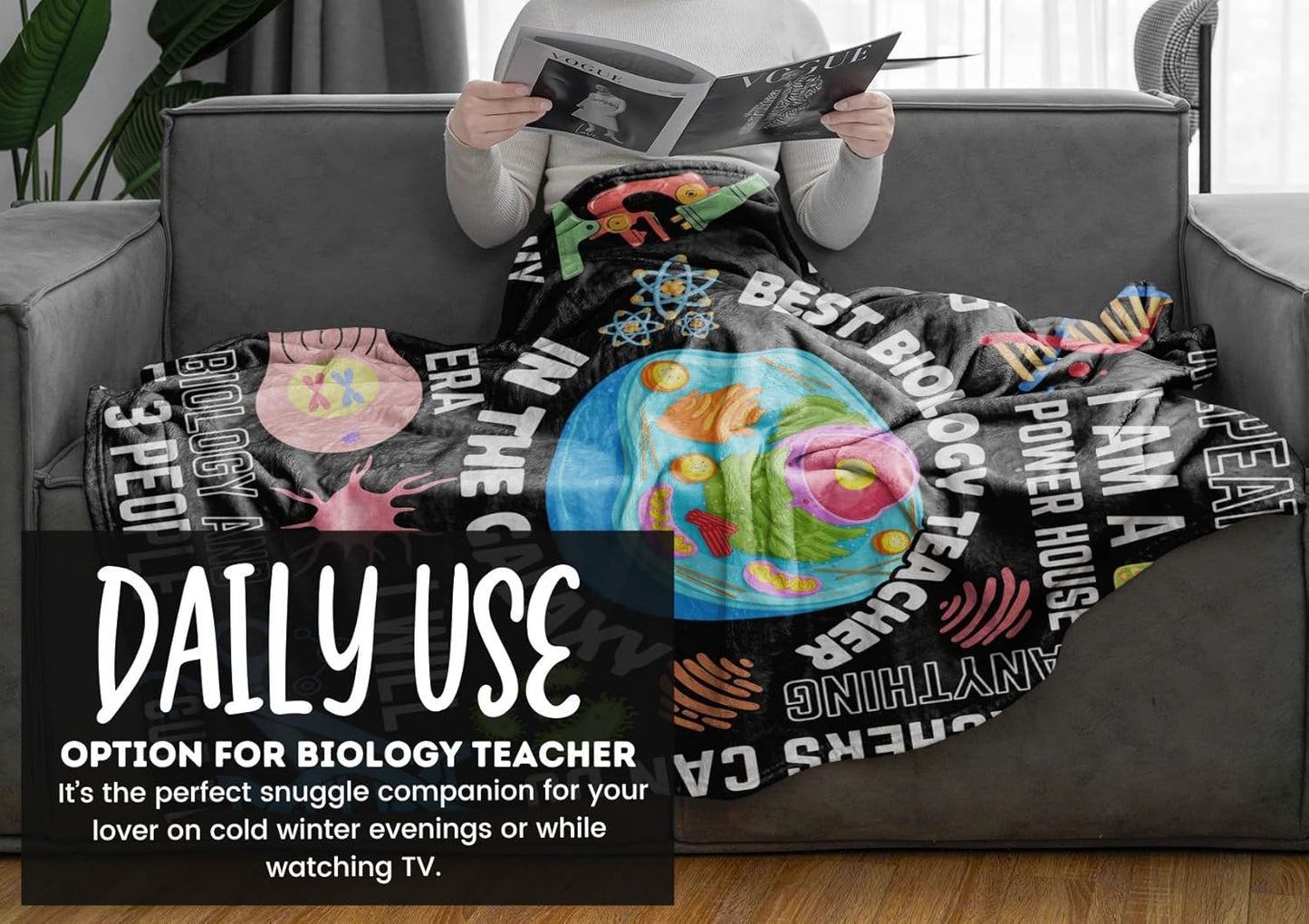 Biology Gifts for Men Women, Biology Teacher Blanket Soft Flannel Blanket, 65 x 50 inches