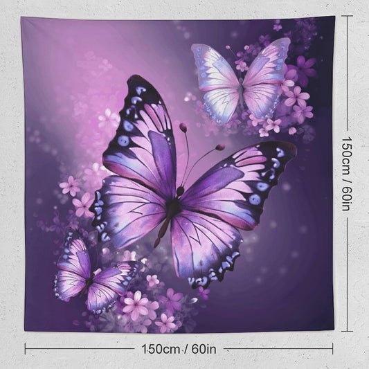 FodPand Beautiful Purple Butterfly Art Tapestry Anti-fading Wall Tapestry with Installation Kit Backdrop Banner Multipurpose Aesthetic Tapestries Boho Wall Art Hanging Decorative Blanket 60"x60"