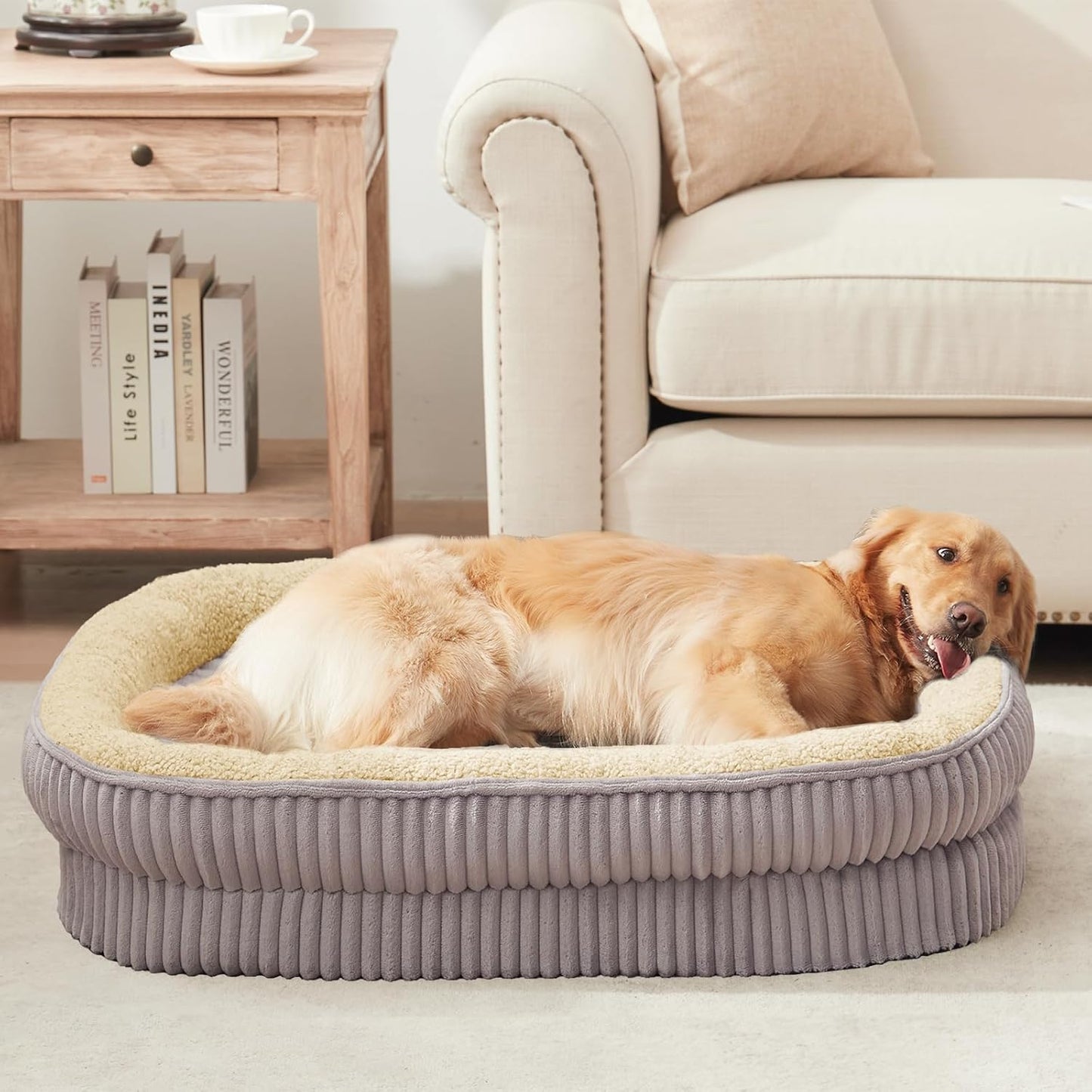 Orthopedic Dog Bed for Medium Dogs Breeds, High Density Egg Crate Foam Dog Sofa Beds,Oval Kennel Bed, Pet Couch Bed with Four Sided Bolster, Removable Washable Cover& Non-Slip Bottom