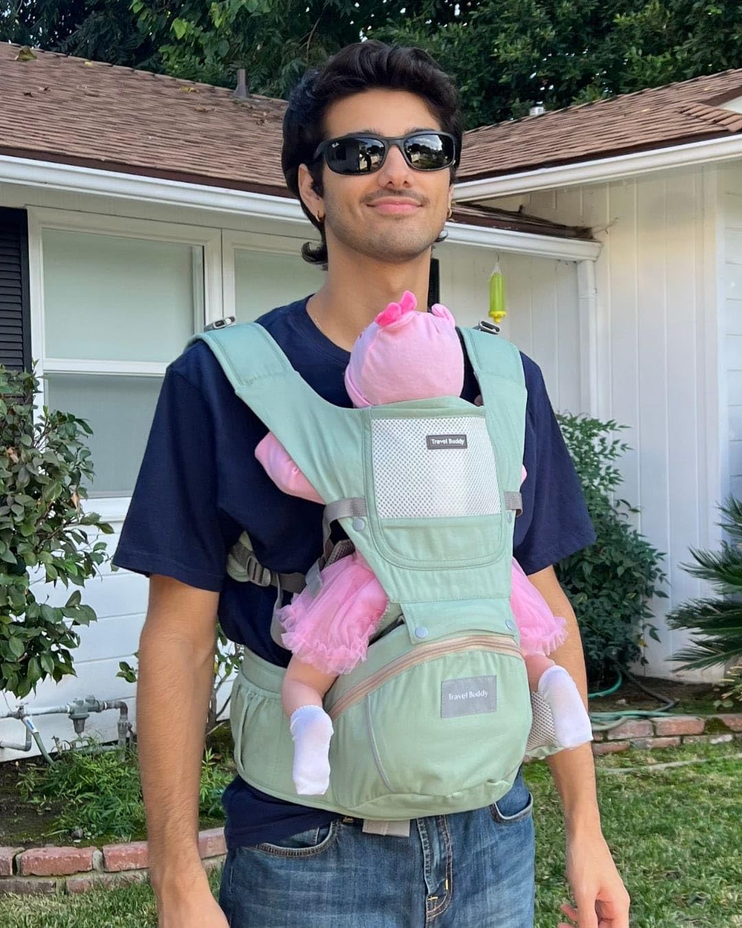 Travel Buddy Baby Carrier | 4-in-1 with Hip Seat and Sling | Adjustable Size for Dad & Mom | Back & Lumbar Support | Ergonomic M Position Develops Healthy HIPS | 3-44lbs Newborn & Toddler Carrier