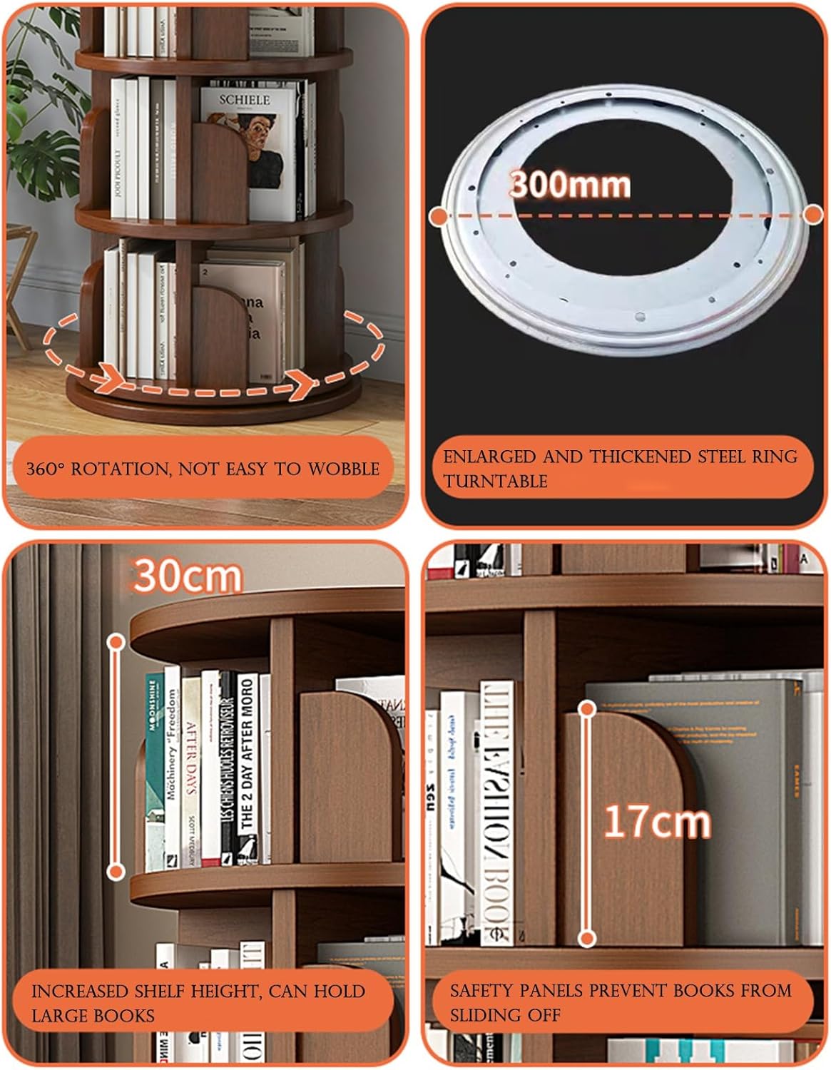 Rotating Bookshelf Tower, 360° Display 3/4/5 Tier Floor Standing Bookcase Storage Rack for Small Spaces - Corner Bookshelf for Bedroom, Living Room, and Study