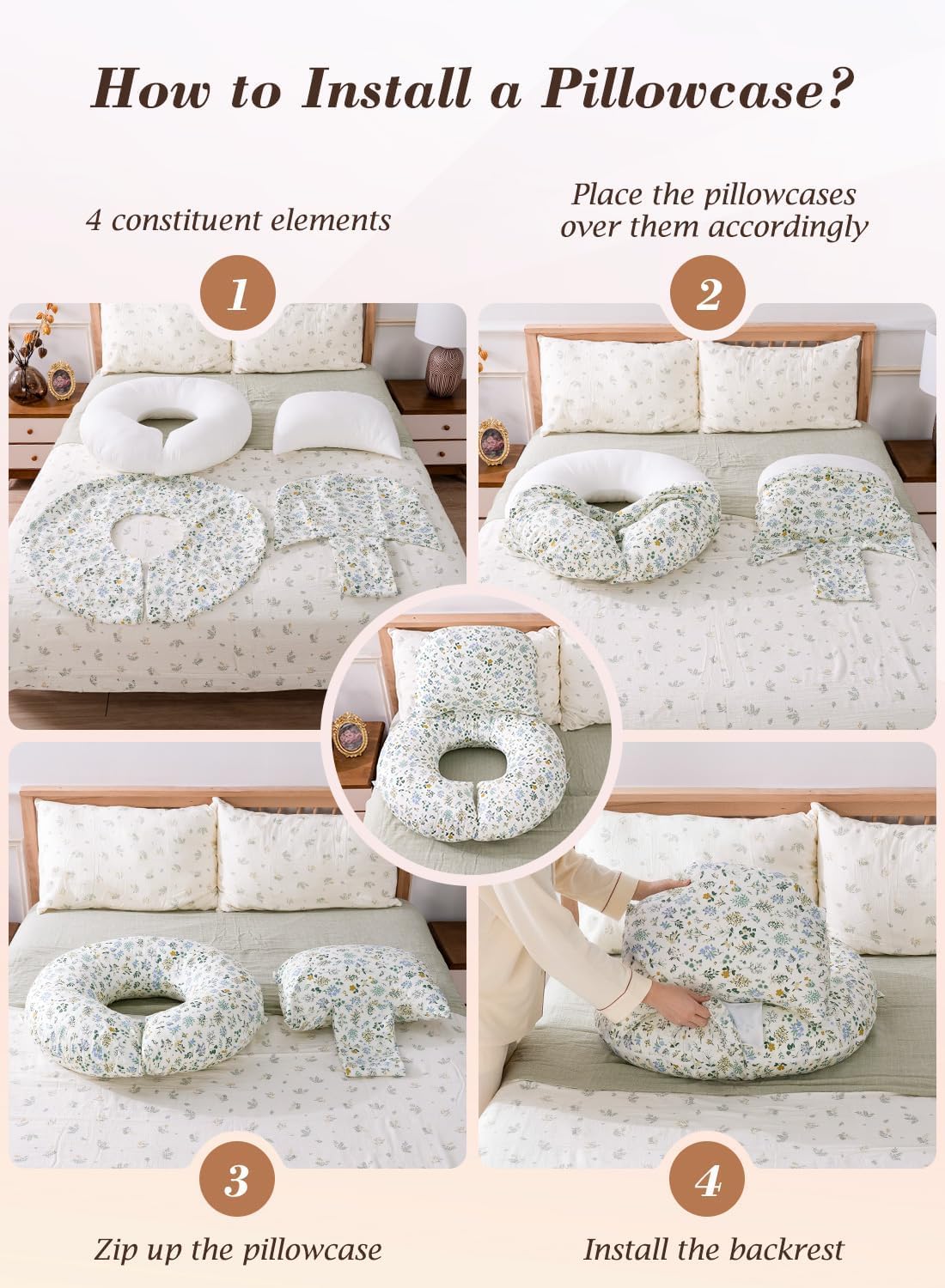 INSEN Wedge Pillow Set for Sleeping and After Surgery, Use for Acid Reflux, Reading and Relaxing, Headboard Pillow for Sitting in Bed