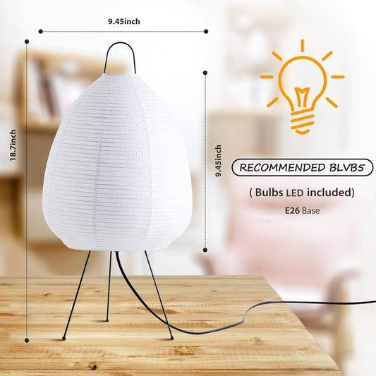 Rice Paper Lamp, Japanese Paper Lantern for Bedroom/Table/Office Soft Light, Noguchi Lamp for Wabi-Sabi Decor, Paper Table Lamp with Bulb