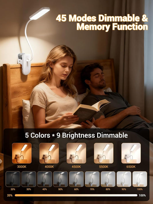 Clip on Lamp,9 Brightness+5 Color Clamp Light,4000mAh Battery Rechargeable Desk Lamp with Clamp,450 Lumen 48 LED Desk Light,Cordless Clip on Reading Lights for Bed/Headboard/Bedside Table