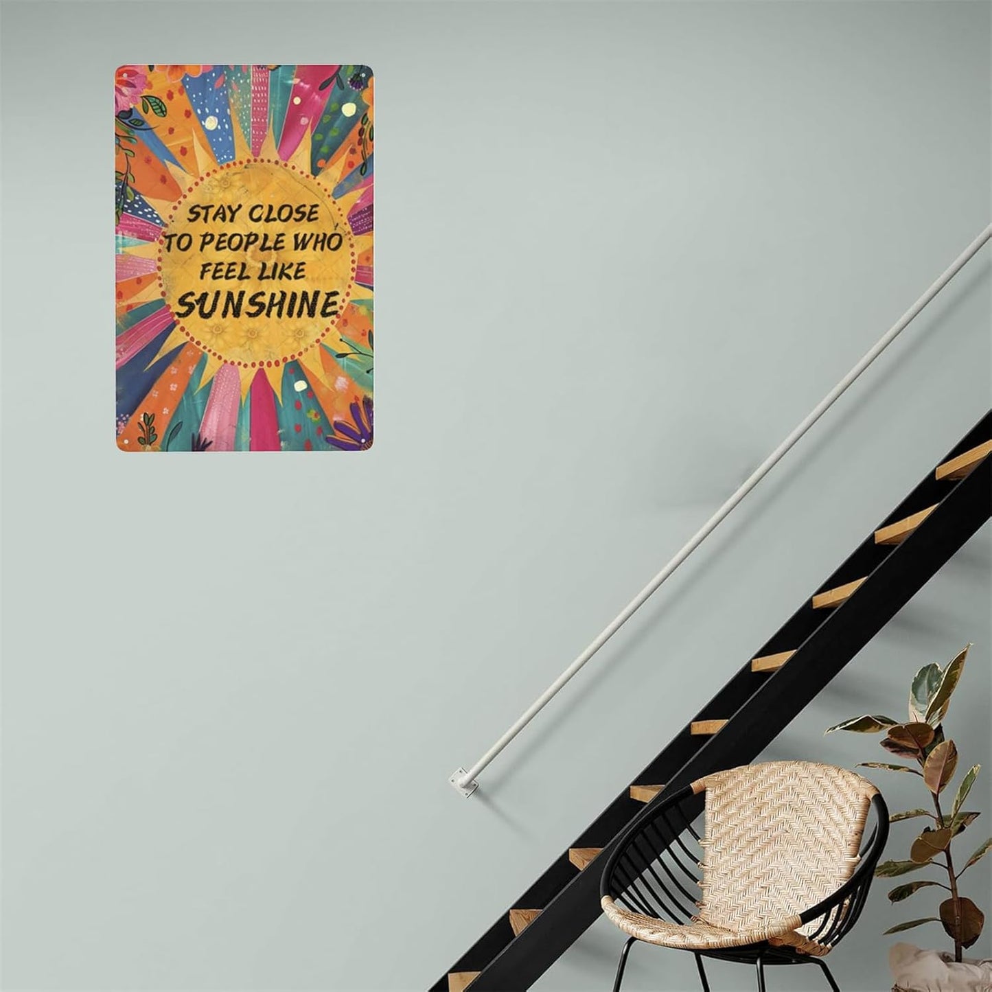 DZQUY Inspirational Metal Tin Sign Sunshine Inspirational Quotes Stay Close To People Who Feel Like Sunshine Wall Decor Decor Art For Home Office Restaurants Living Room Decoration 8x12 Inch