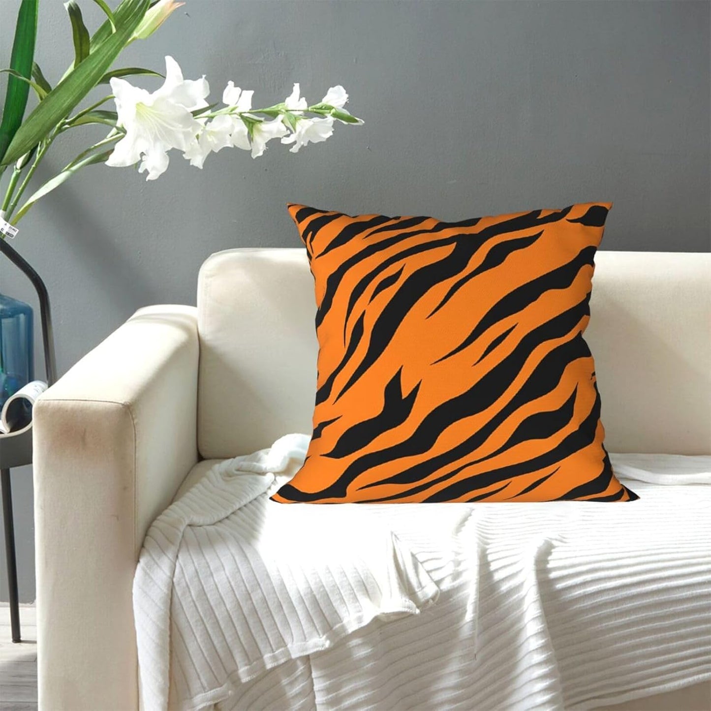 All-Season Square Pillow Covers 18"X18", Orange Tiger Leopard, Decorative Throw Pillow Covers For Sofa Bed Couch, Hidden Zipper Cushion Cover, Square Lumbar & Accent Pillowcases For Home Decor
