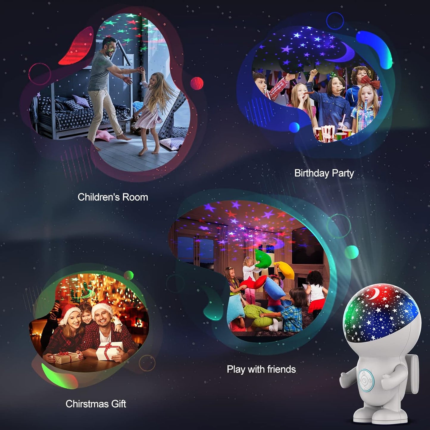 Night Light for Kids,Astronaut Star Projector with Energy Halo 1h Timer and 360 ° Rotation,Silent Operation,Durable and Safe Baby Night Light Ceiling Projector,Best Gifts for Boys Girls Bedroom Decor