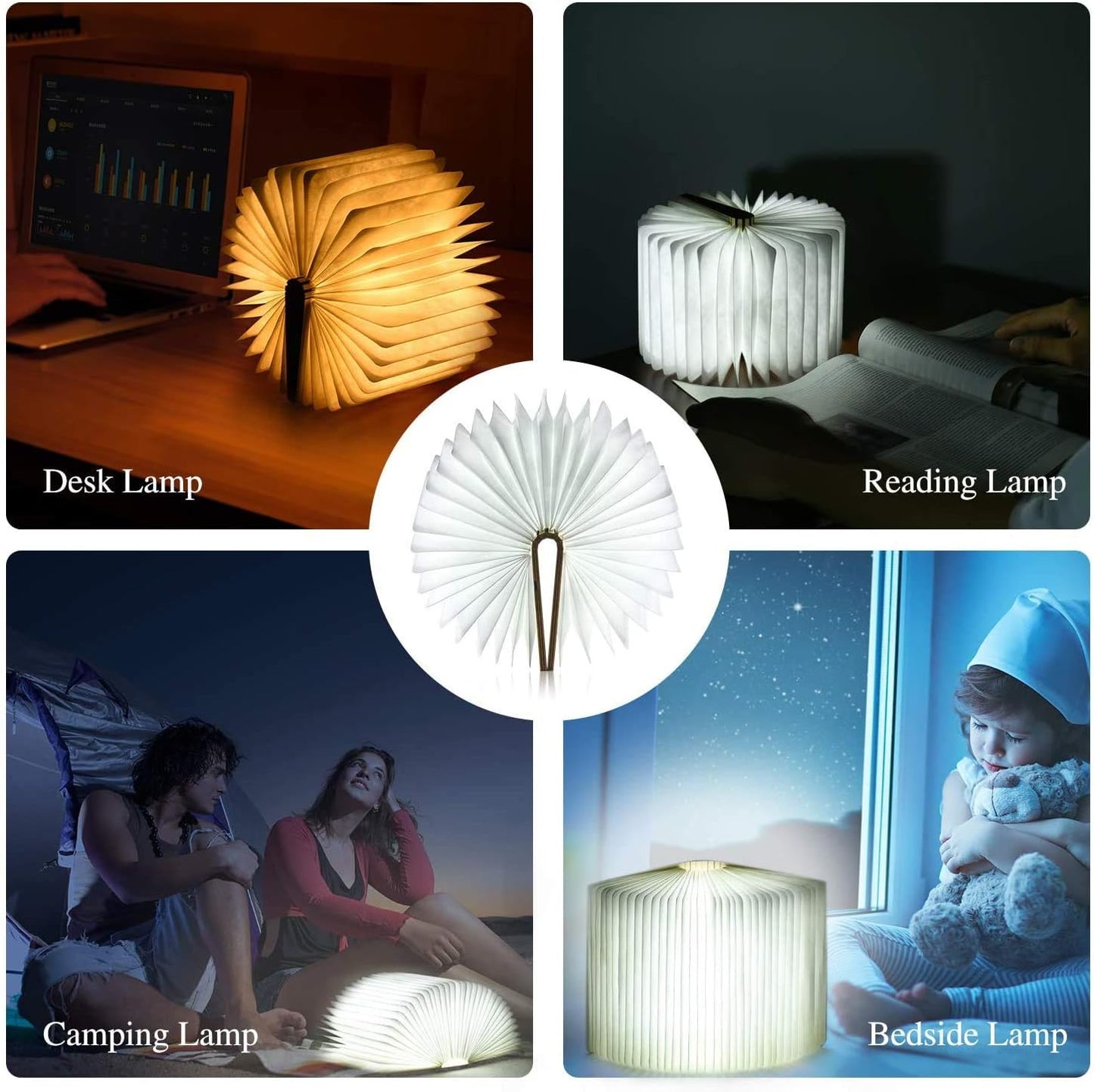 Vergissm Wooden Book Light, 3 Colors Folding Book Lamp, LED Book Light Rechargeable Foldable Paper Lamp for Home Decor Birthday Gifts