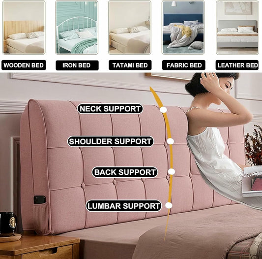 Pink,61x23x4In,Headboard Pillow Bed Support Pillowboard,Large Backrest Wedge Adult Lumbar Cushion,Rectangle Pillow Solid Color Removable Headboard for Sofa Bed Bunk Bed