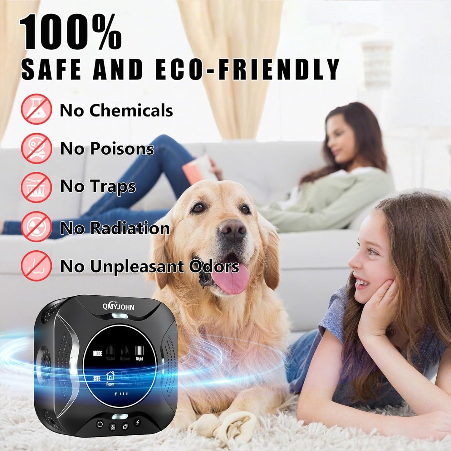 Indoor Ultrasonic Pest Repeller Plug-in,with a Display Screen & LED Strobe Light,Effectively Repels Mice,Squirrels,roaches & Other Rodents Up to 3900 Sq.Ft.Suitable for attics,garages,etc.