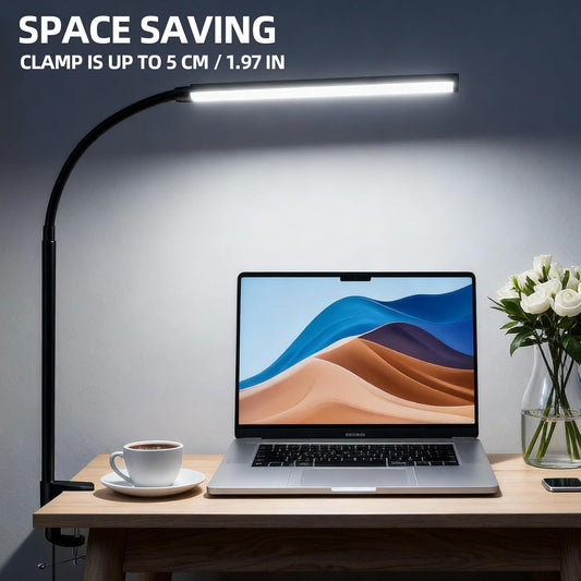 LED Desk Lamp with Clamp Clip on Reading Light Dimmable USB Small Clamp Lamp with 3 Color Modes 10 Brightness, Adjustable Flexible Gooseneck Workbench Light for Bed Headboard, Nail, Computer