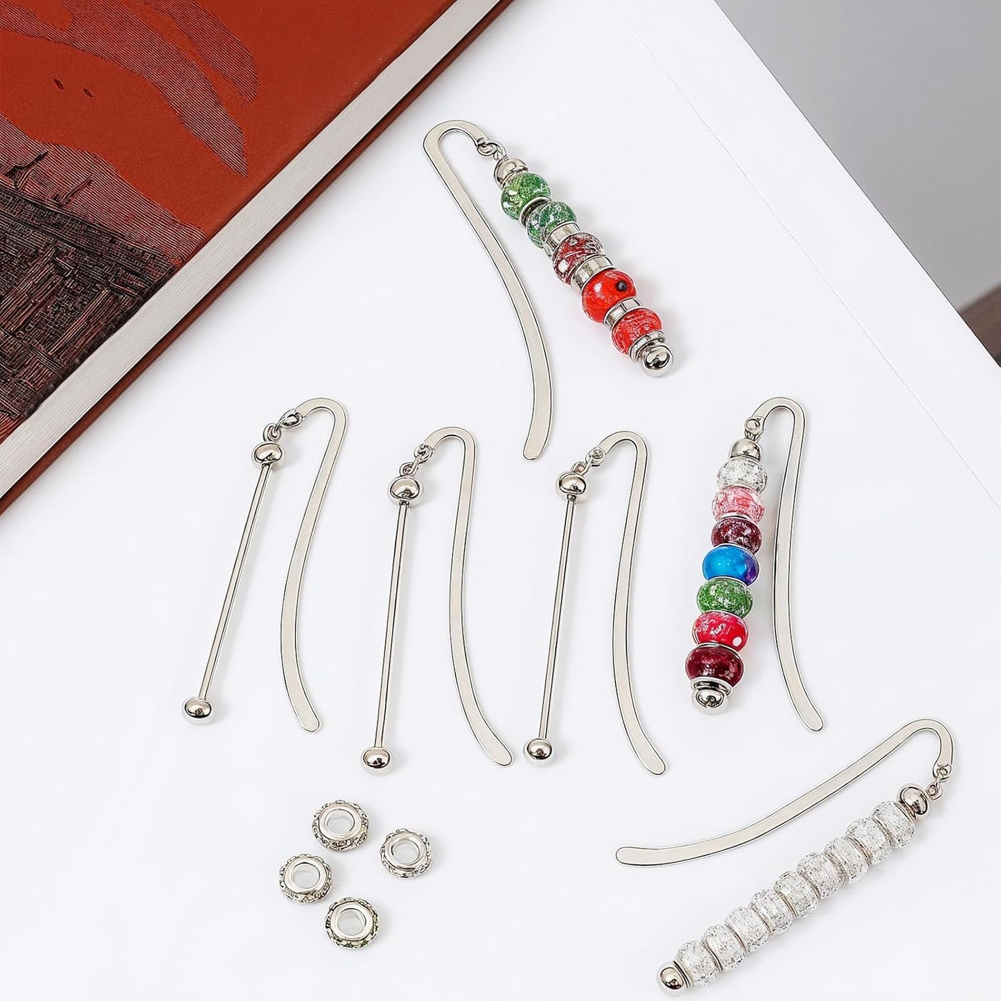 Prasacco 24 Pcs Beadable Bookmarks, Metal Blank DIY Bookmarks for Beads DIY Bookmark Craft Jewelry Pendant Charm for Book Lovers, Bookworms, Students, Teachers, Office Supplies (Silver)