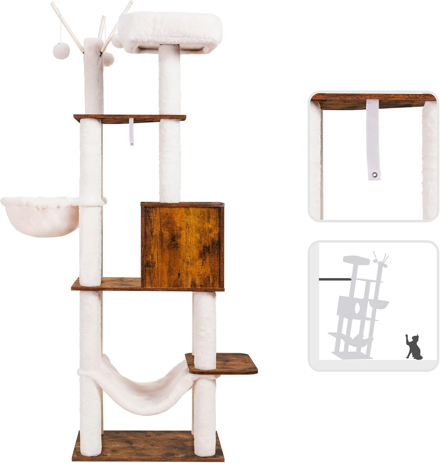 Hey-brother Wooden Cat Tree, 66.1“ Cat Furniture with Scratching Posts, Modern Cat Tower with hammocks, Toys, cat condo, Rustic Brown MPJ120SR