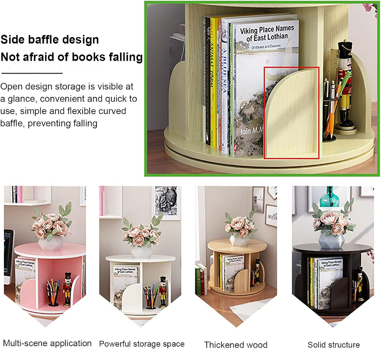 360° Rotating Bookshelf Floor Standing Display Shelf Bookcase Home Storage Organizer Shelf Standing Book Rack Multifunctional Bookshelves for Office Living Room Study-Pink 45x35cm(18x14inch) (Yello