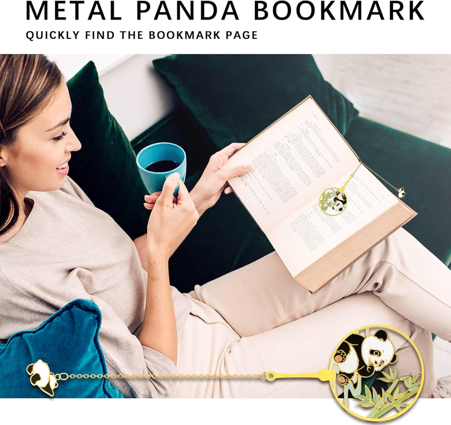 2PCS Metal Bookmarks with Tassel, Cute Panda Book Marks for Book Lovers, Reading Women, Men, Kids, Lightweight Pretty Metal Bookmarks for Gifts, Decorative Bookmark Set